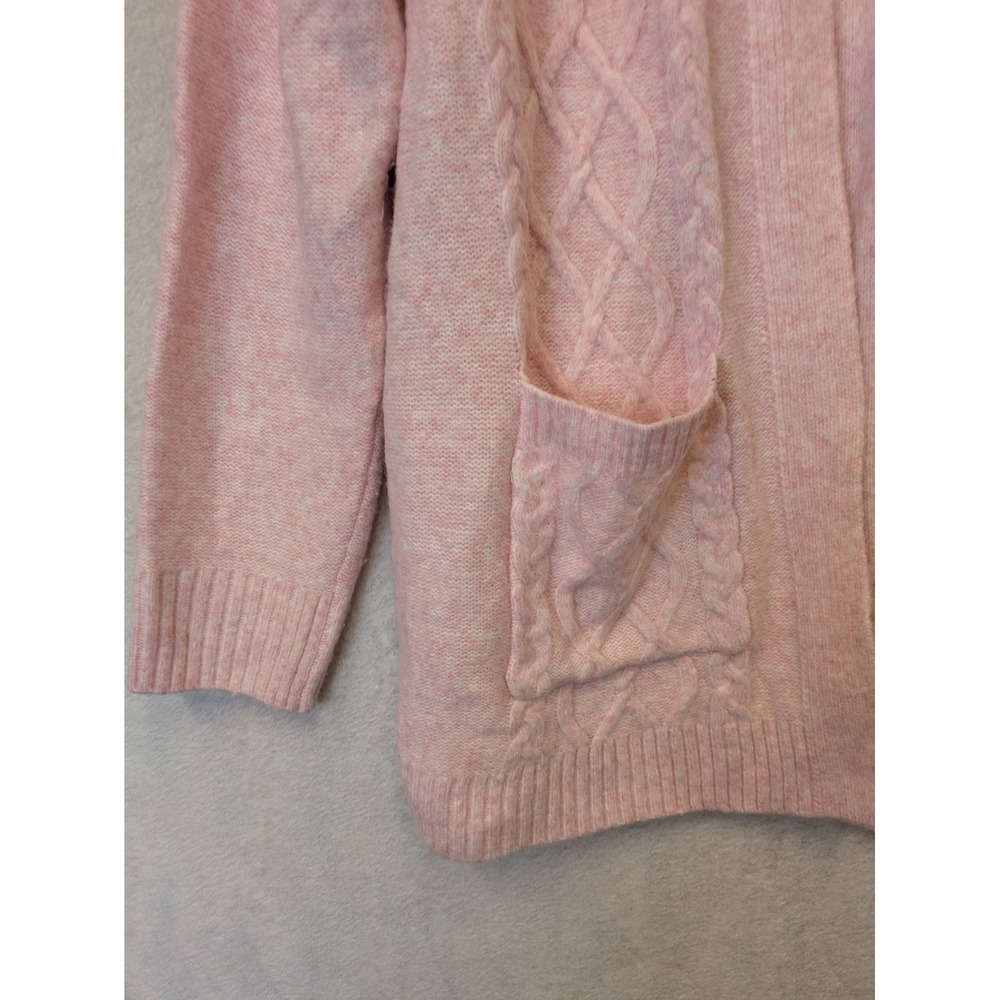 Croft & Barrow Cardigan Women's XL Pink Cable Knit Open Front Pocket - Picture 2 of 10
